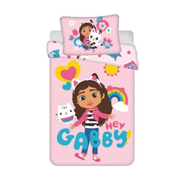Rožnata bombažna otroška posteljnina za otroško posteljico 100x135 cm Gabby's Dollhouse – Jerry Fabrics