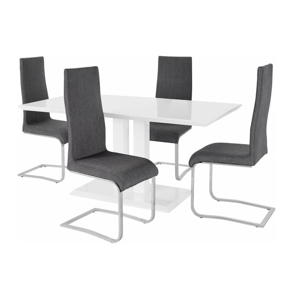 Garnitura jedilne mize in 4 sivih stolov Støraa Mai