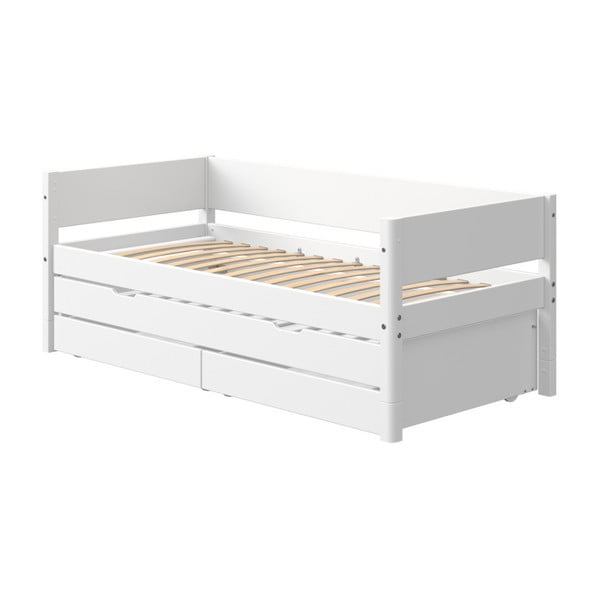Bela otroška postelja z dodatnim izvlečnim ležiščem in prostorom za shranjevanje Flexa White