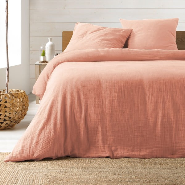 Rožnata podaljšana posteljnina za zakonsko posteljo iz muslina 240x260 cm Angelia – douceur d'intérieur