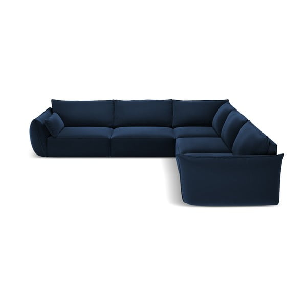 Temno modra žametna kotna sedežna garnitura Vanda – Mazzini Sofas