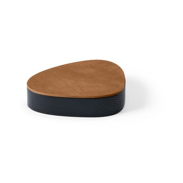 Črna dekorativna škatla za shranjevanje s pokrovom iz lesa in eko usnja 14x12,5x3,5 cm Curve Nupo – LIND DNA