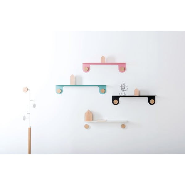 Zelena stenska polica iz jekla z detajli iz hrastovega lesa z 2 kavljema Gazzda Hook, dolžina 50 cm-image-4