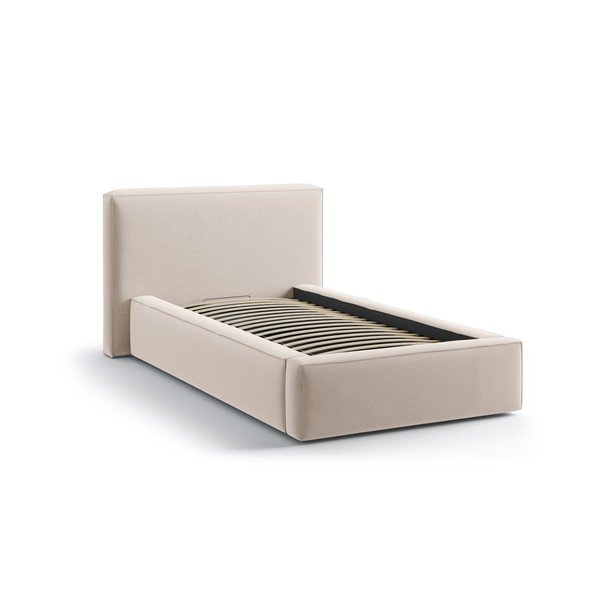 Bež oblazinjena postelja s prostorom za shranjevanje in z letvenim dnom 90x200 cm Jodie – Micadoni -image-2