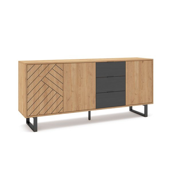 Antracitno siva/naravna nizka komoda v hrastovem dekorju 180x80 cm Madona – Marckeric-image-4