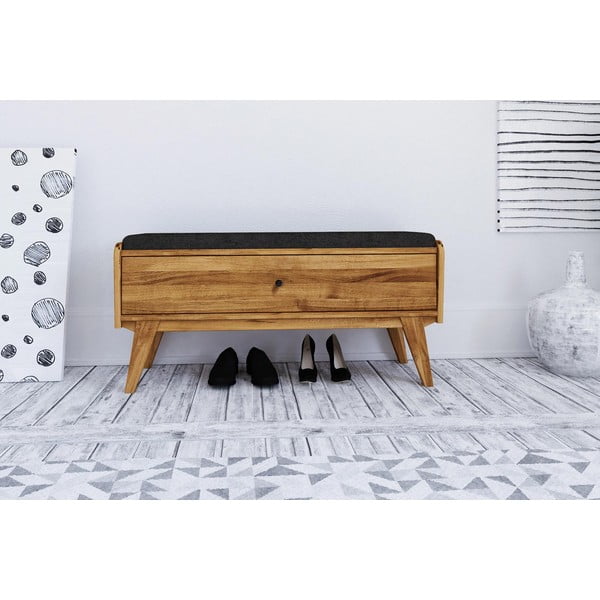 Klop s prostorom za shranjevanje iz hrastovega lesa s sivim sedežem Retro - The Beds-image-3