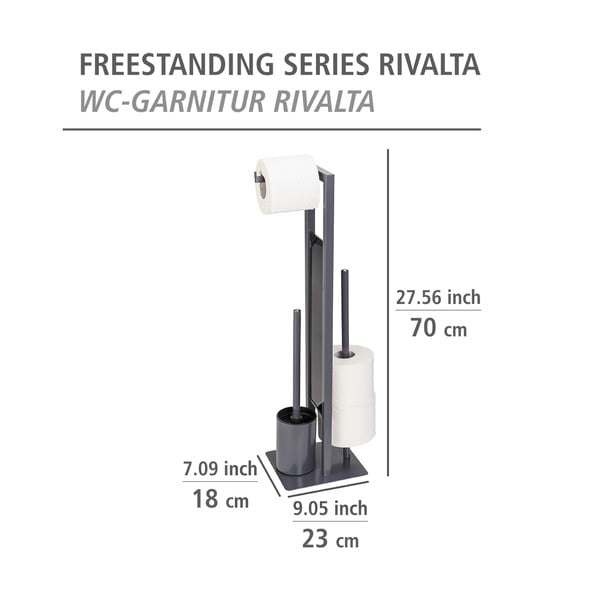 Sivo držalo za toaletni papir s straniščno krtačo Wenko Rivalta-image-4