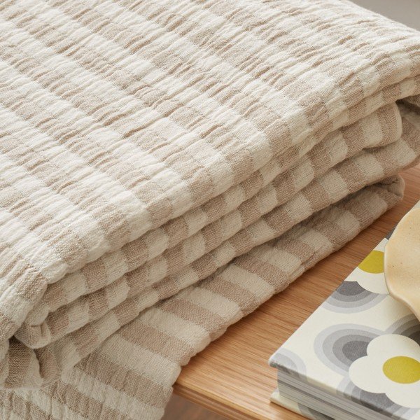 Bombažna odeja v naravni barvi 150x200 cm Cotton Muslin Stripe – Bianca-image-2