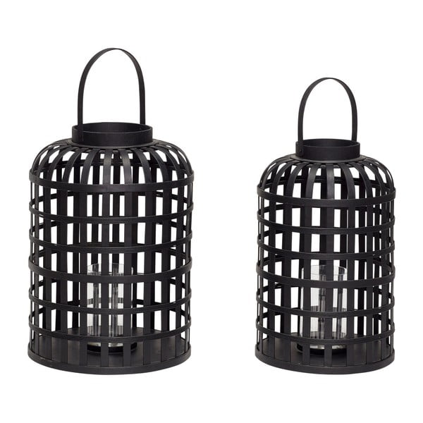 Komplet 2 črnih bambusovih lantern Hübsch Bamboo Garo