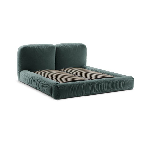 Modrozelena oblazinjena zakonska postelja s prostorom za shranjevanje in z letvenim dnom 200x200 cm Martina – Micadoni -image-3