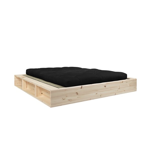 Dvoposteljna postelja iz masivnega lesa s črnim futonom in tatamijem Double Latex Karup Design, 140 x 200 cm