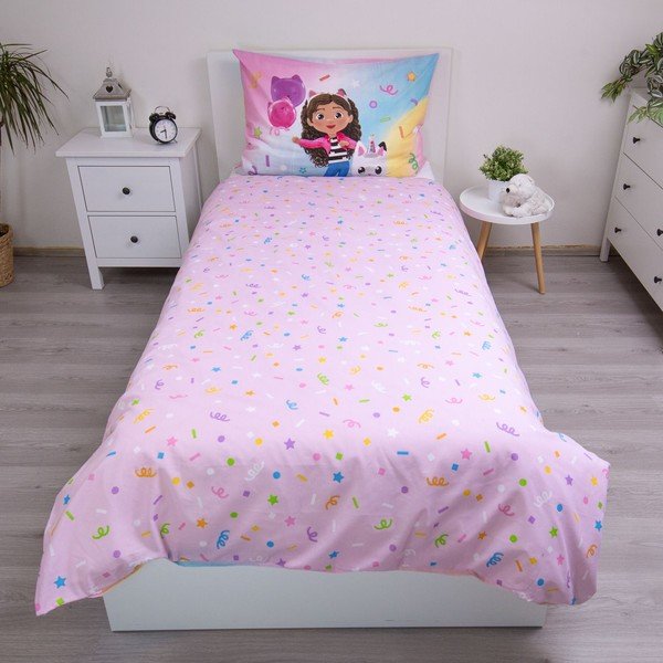Rožnata enojna bombažna otroška posteljnina 140x200 cm Gabby's Dollhouse "Rainbow" – Jerry Fabrics-image-3