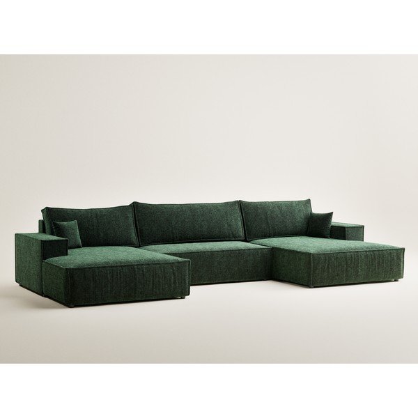 Temno zelena raztegljiva/s prostorom za shranjevanje kotna sedežna garnitura iz šenilje (v obliki črke "U") Kyoto – Maison de Rêve-image-2