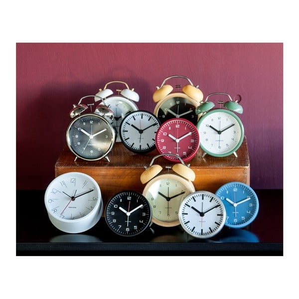 Črna budilka v lesenem dekorju Karlsson Classic belil, ⌀ 10 cm-image-2