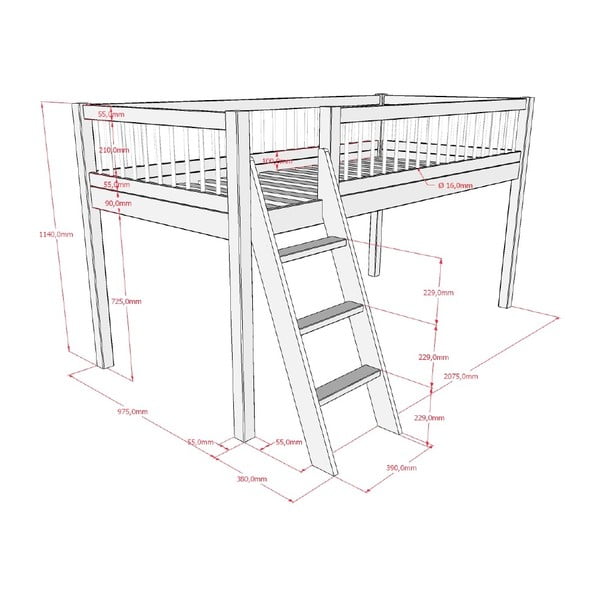 Bela dvignjena otroška postelja iz masivne bukve 90x200 cm Forrest – Vipack-image-3