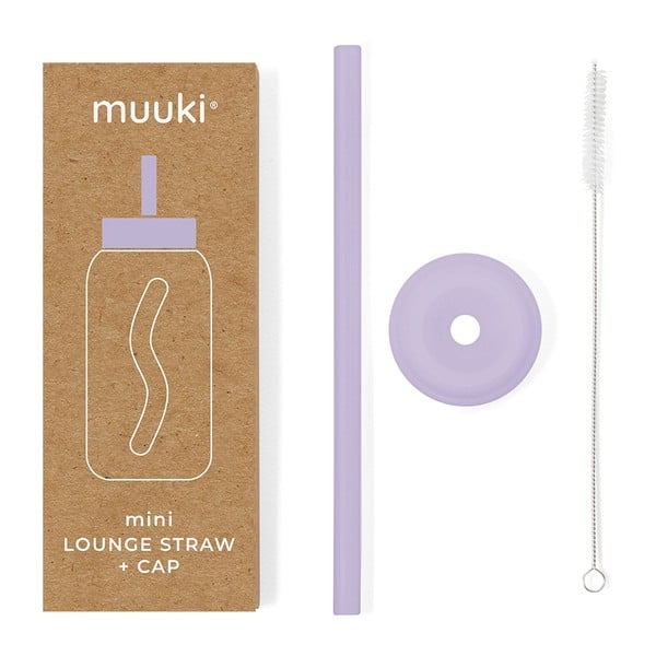 Silikonska slamica s čistilno krtačko in pokrovom Pastel Lilac – Muuki