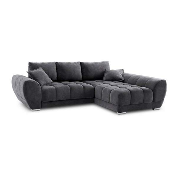 Temno siva kotna raztegljiva sedežna garnitura z žametnim oblazinjenjem Windsor & Co Sofas Nuage, desni kot-image-2