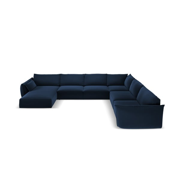 Temno modra žametna kotna sedežna garnitura v obliki črke "U" (desni kot)) Vanda – Mazzini Sofas