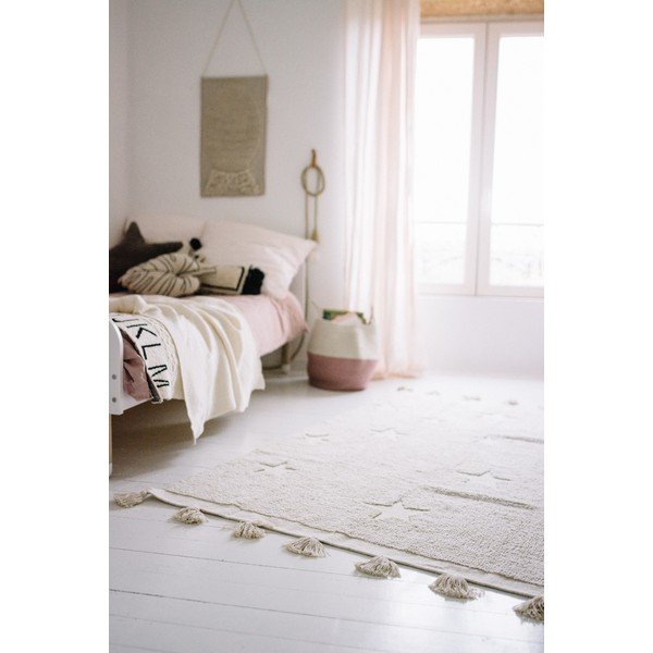 Bež pralna ročno tkana bombažna otroška preproga 120x175 cm Hippy Stars Natural – Lorena Canals-image-1