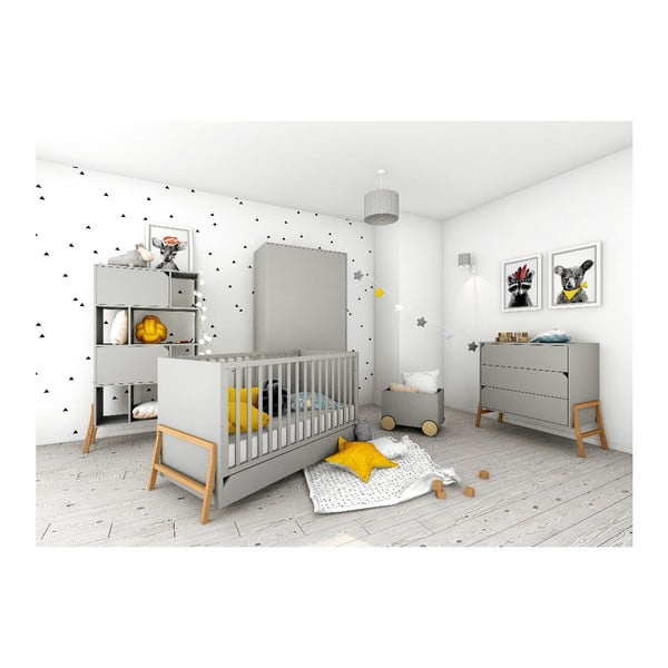 Siva otroška posteljica s predalom BELLAMY Lotta, 70 x 140 cm-image-2