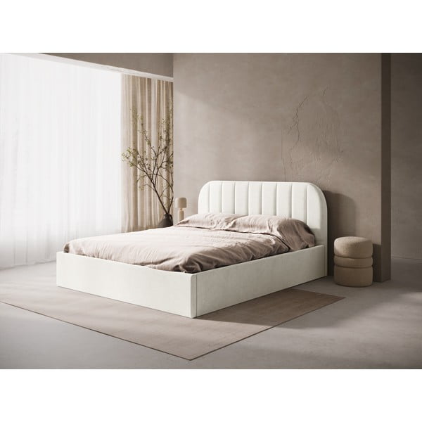 Kremno bela oblazinjena zakonska postelja s prostorom za shranjevanje/brez vzglavja z letvenim dnom 140x200 cm Susan – Micadoni -image-1