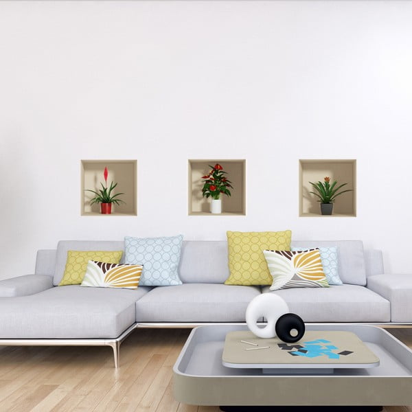 Komplet 3 nalepk s 3D učinkom Ambiance Flower-image-1