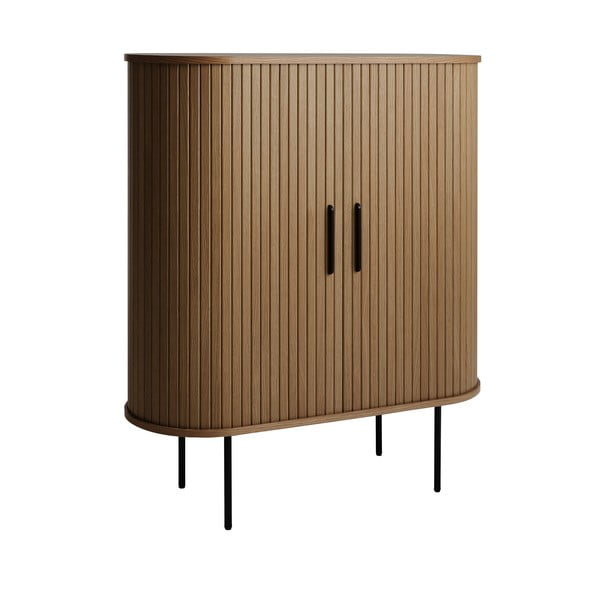 Rjava vinska omara v hrastovem dekorju z drsnimi vrati 100x118x40 cm Nola – Unique Furniture-image-4