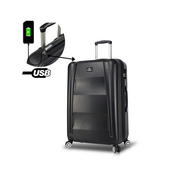Črni potovalni kovček na kolesih z vhodom USB Moj kovček Valice COLORS LASSO Pilot-image-1