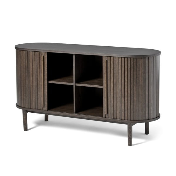 Rjava komoda v hrastovem dekorju z drsnimi vrati 140x76x45 cm Meta – Unique Furniture-image-2