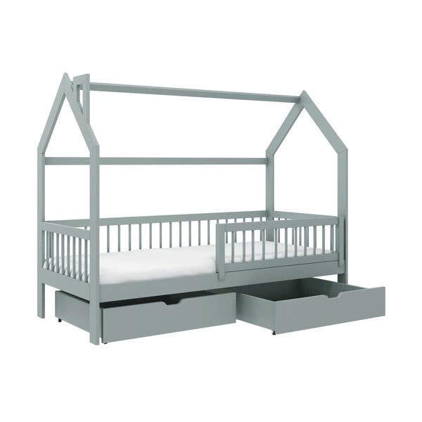 Siva majhna otroška postelja iz borovega lesa s prostorom za shranjevanje 90x190 cm Oskar - Lano Meble