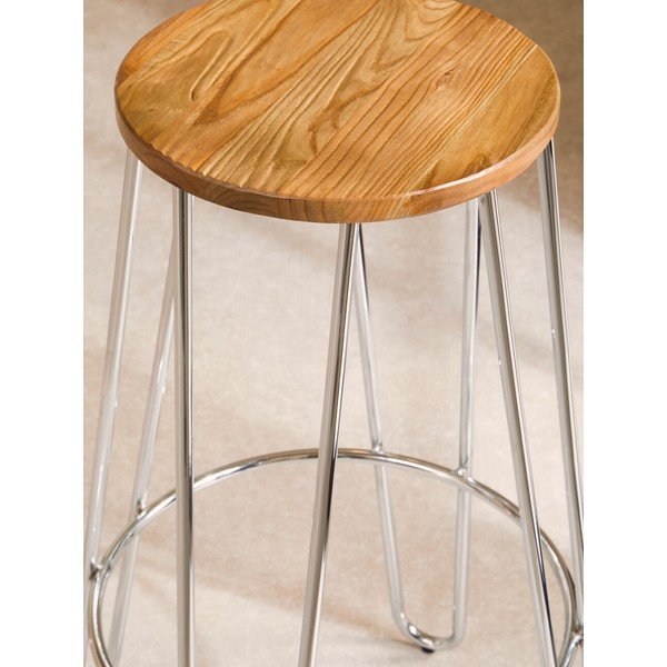 Barsko stol iz masivnega bresta v srebrni barvi/v naravni barvi (višina sedeža 75 cm) District – Premier Housewares-image-3