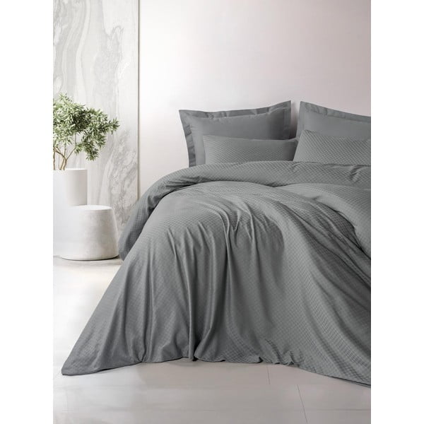 Siva enojna posteljnina iz renforce bombaža 140x200 cm Checkered – Mila Home Luxury-image-1