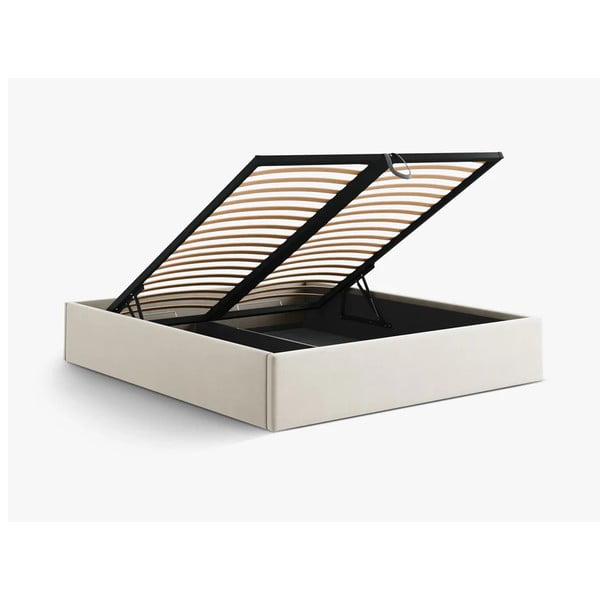 Bež oblazinjena zakonska postelja s prostorom za shranjevanje/brez vzglavja z letvenim dnom 200x200 cm Susan – Micadoni -image-3