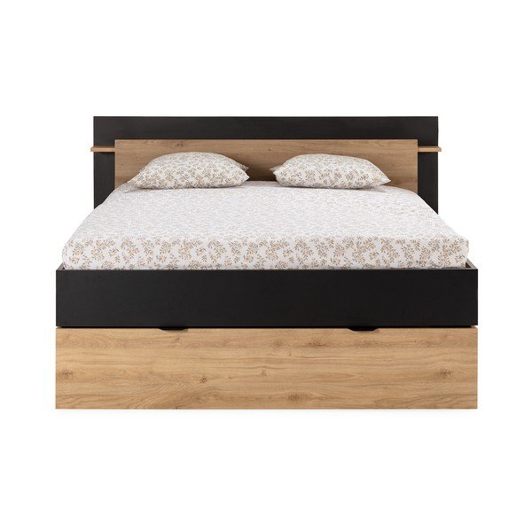 Črna zakonska postelja v hrastovem dekorju s prostorom za shranjevanje brez letvenega dna 140x190 cm Albo – Marckeric-image-4