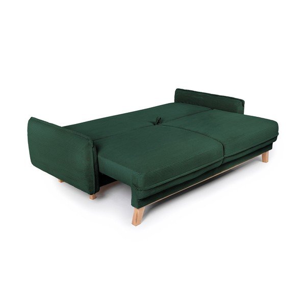 Temno zelena raztegljiva/s prostorom za shranjevanje sedežna garnitura iz rebrastega žameta 218 cm Tori – Bonami Selection-image-4