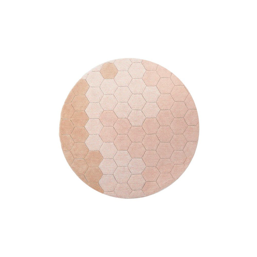 Rožnata pralna ročno tkana bombažna okrogla preproga ø Honeycomb Rose