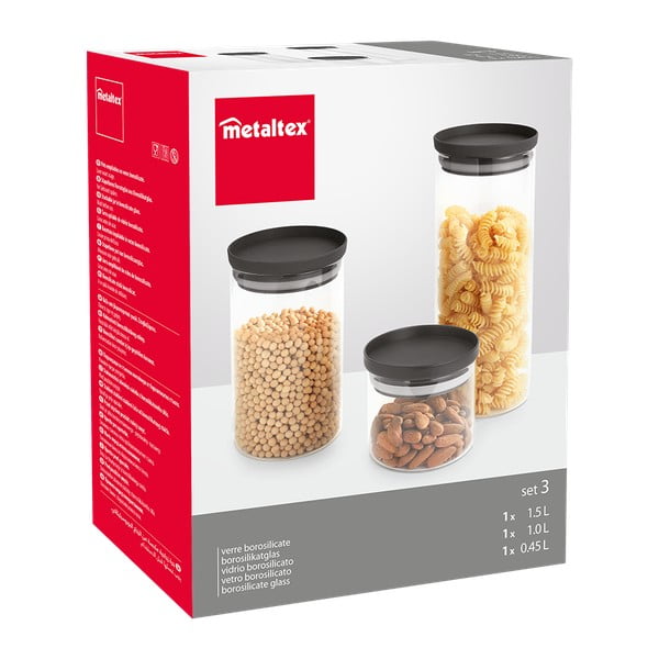 Steklene posode za shranjevanje v kompletu 3 ks živil – Metaltex-image-1