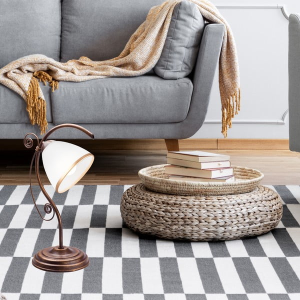 Bela/rjava namizna svetilka s steklenim senčilom (višina 39 cm) Retro Ii – LAMKUR-image-1