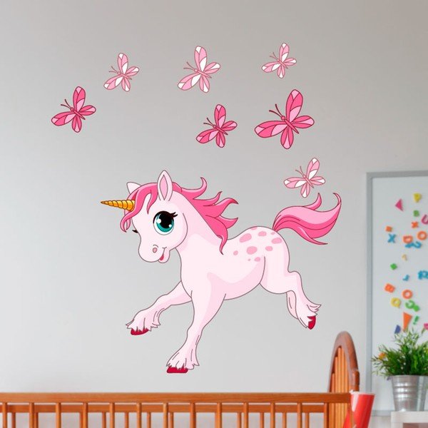 Stenske nalepke Ambiance Pink Unicorn in Papillons-image-1