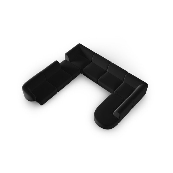 Črna žametna kotna sedežna garnitura (levi kot/v obliki črke "U") Paolo – Milo Casa-image-1