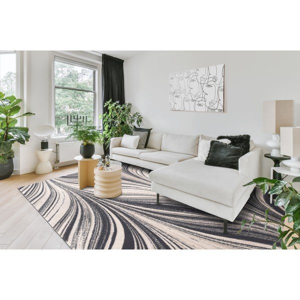 Siva/kremno bela volnena preproga 133x180 cm Zebre – Agnella-image-1