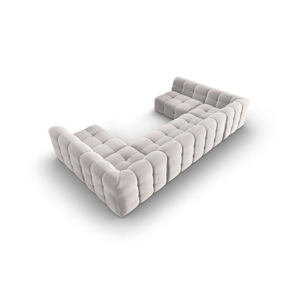 Svetlo siva žametna kotna zofa (v obliki črke U) Kendal - Micadoni Home-image-4