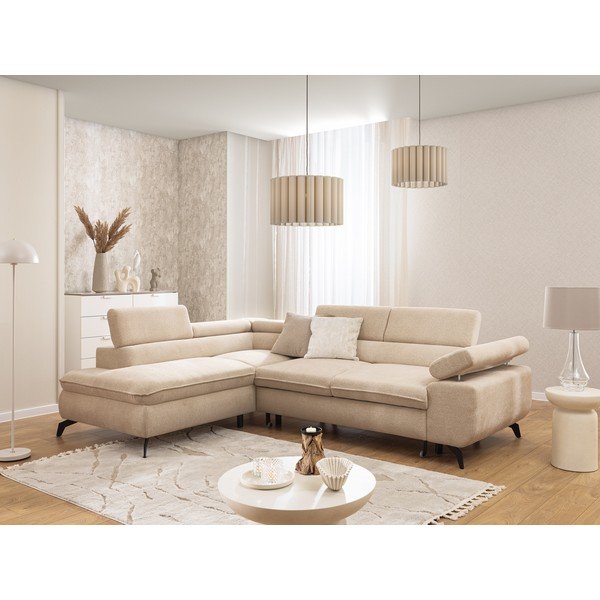 Bež kotna sedežna garnitura iz šenilje (levi kot/v obliki črke L) Marbeya  – Ropez-image-1