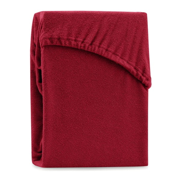 Temno rdeča elastična rjuha za zakonsko posteljo AmeliaHome Ruby Siesta, 180/200 x 200 cm