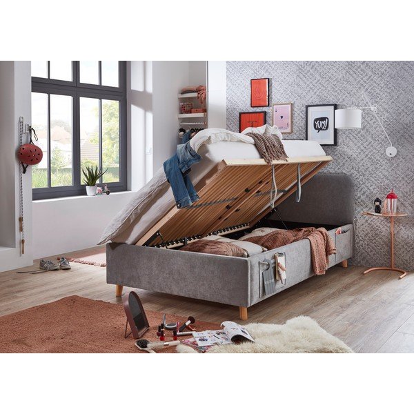Siva otroška postelja s prostorom za shranjevanje z letvenim dnom 120x200 cm Cosy – Meise Möbel-image-2