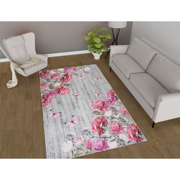Rožnat/siv pralen tekač 80x200 cm Blooming Roses – Vitaus-image-1