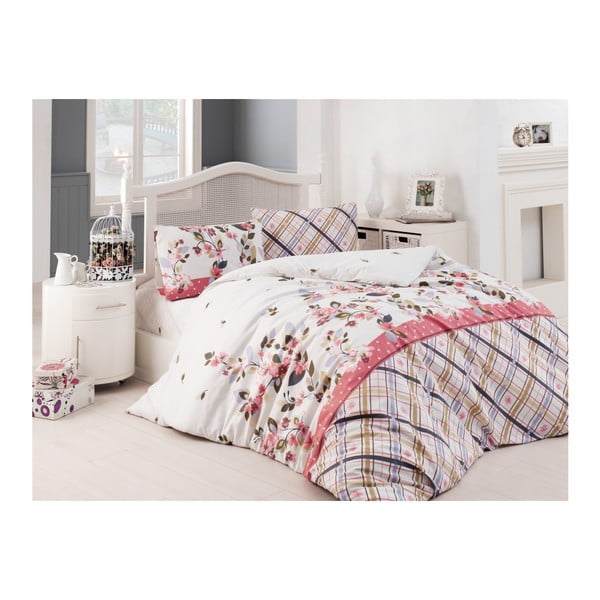 Rdeče-bela bombažna rjuha za eno posteljo Country Girl, 160 x 220 cm
