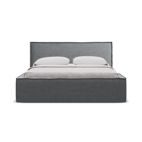 Temno siva oblazinjena zakonska postelja s prostorom za shranjevanje z letvenim dnom 160x200 cm Anani – Makamii-image-3