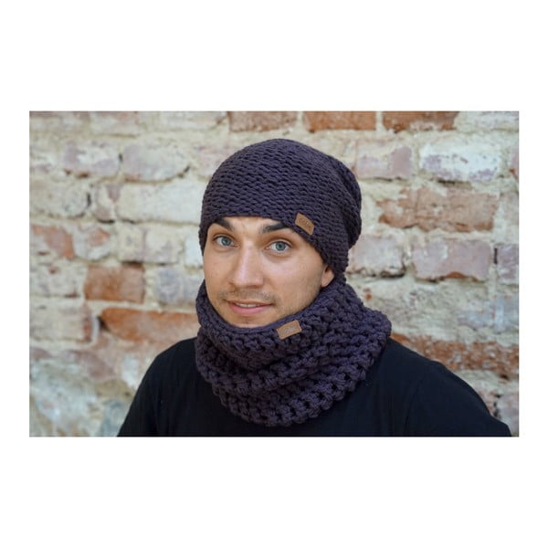 Temno vijoličen ročno kvačkan okrogli šal DOKE Plum-image-2