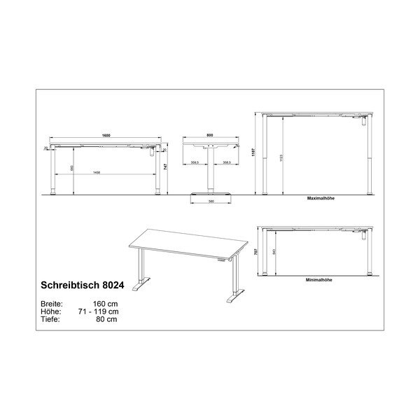 Električna dvižna pisalna miza z nastavljivo višino z mizno ploščo v hrastovem dekorju 80x160 cm Boras – Germania-image-3